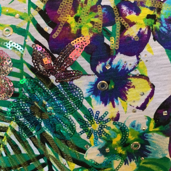 Stein Mart Multicolored Bedazzled Tropical Pattern Shirt - Picture 4 of 7